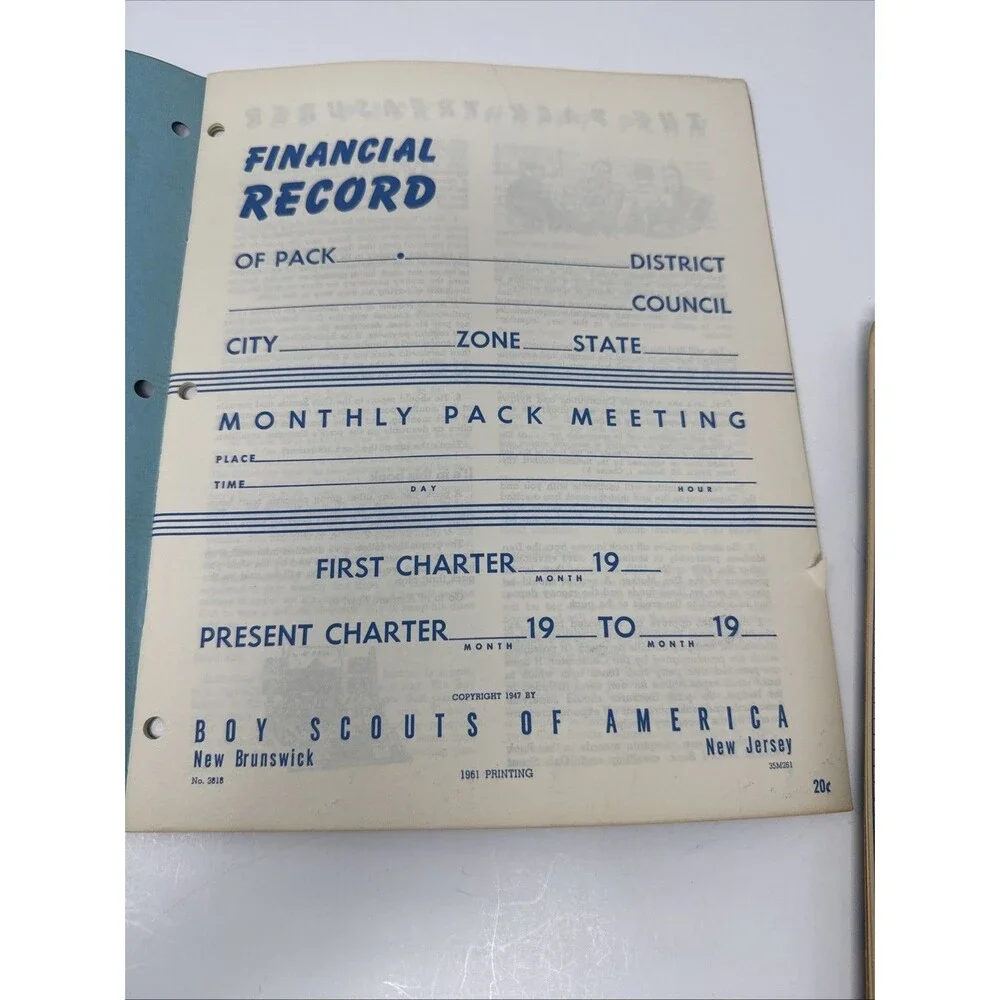 2 Vgt 1961 Pack Record Book Boy Scouts of America Unused NOS Financial